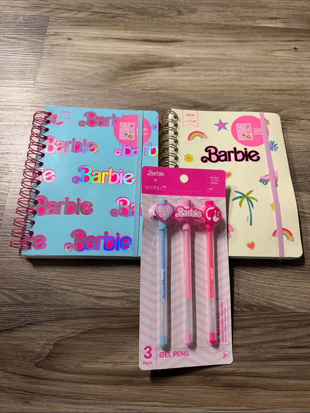 Barbie Blue & Cream Spiral Notebooks with Pink Accent Gel Pens